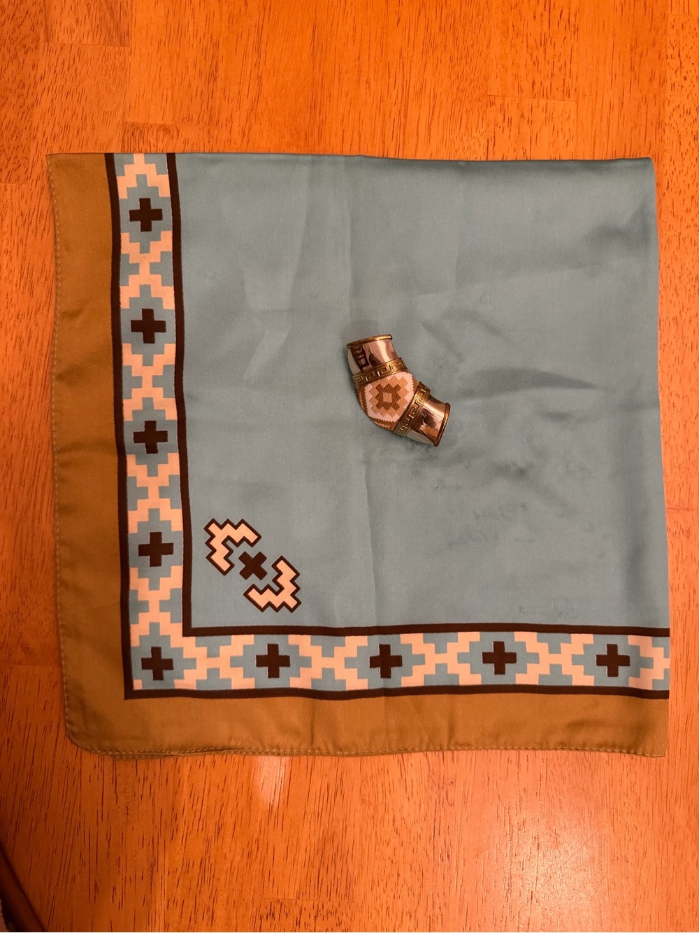 Men's Light Blue and Olive Patterned Pocket Square